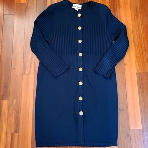 Vintage Navy Long Sleeve Sweater Dress+Gold Buttons Mobwife Officewear Casual